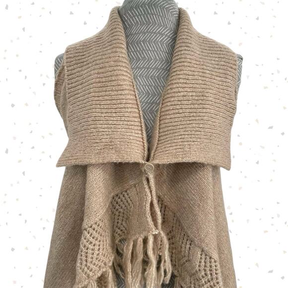Boho Fringe Western Sweater Vest Neutral Tan Festival Concert Romeo & Juliet S - Picture 2 of 8